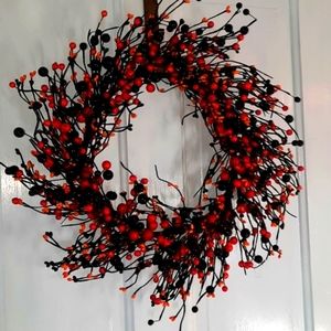 Wreath Halloween Black Orange Candler Ring Seed Berry Centerpiece Indoor Door